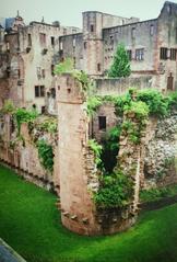 Heidelberg Castle Ruined Wall with stone masonry and tower