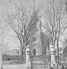 Historical view of St. Patrick's Church from Lagauchetière Street in Montreal around 1895