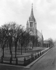 St. Patrick's Church in Montreal, Quebec, painted photograph from 1910 showing historic architecture