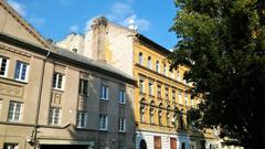 Buildings at Teleki László Square in Budapest with clear sky
