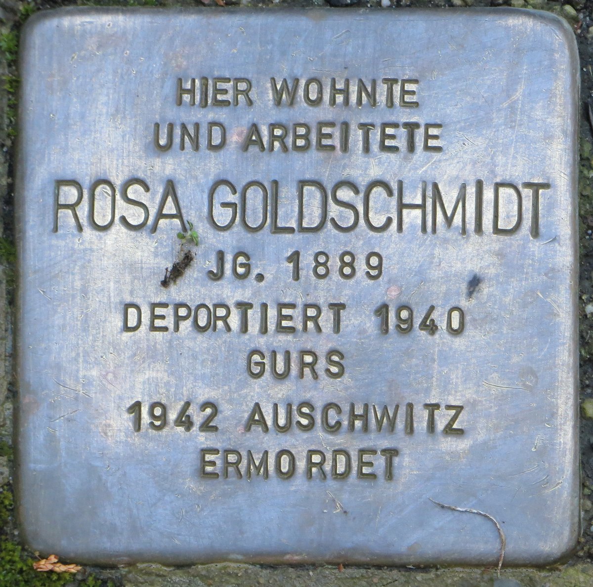 Stolperstein dedicated to Rosa Goldschmidt embedded in pavement in Baden-Baden, Germany