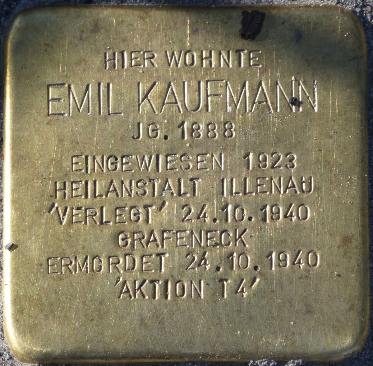 Stolperstein memorial stone dedicated to Emil Kaufmann in Baden-Baden, Germany