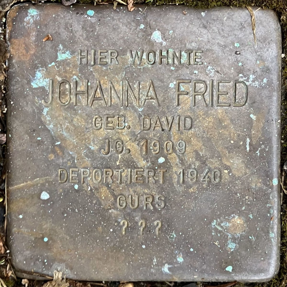 Stolperstein memorial stone dedicated to Johanna Fried in Baden-Baden Germany embedded in pavement