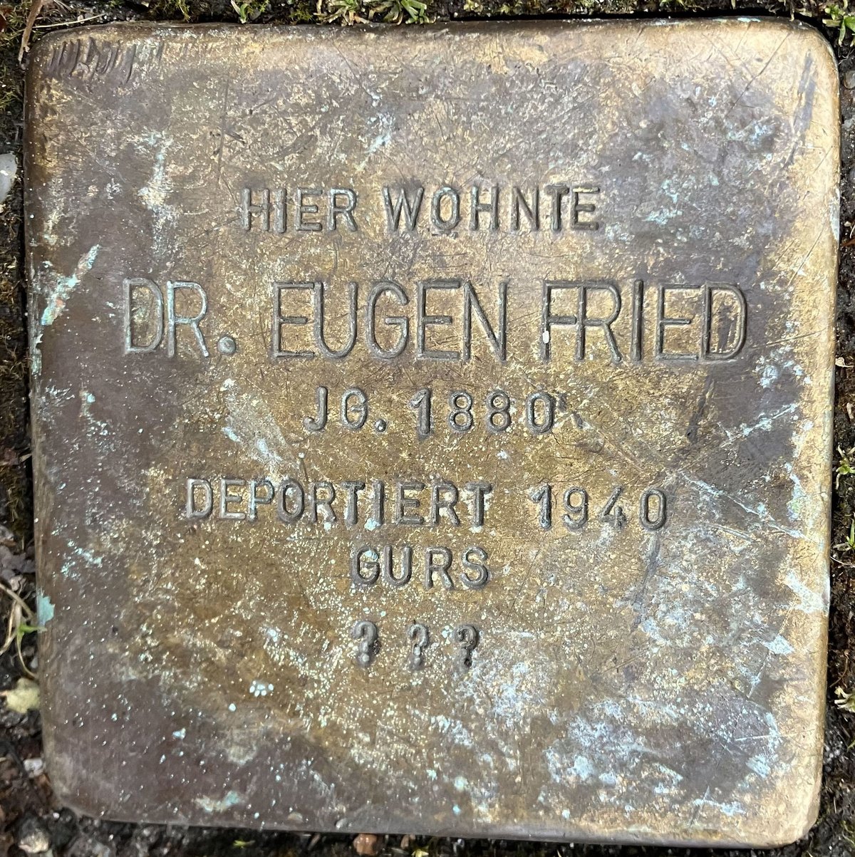 Stolperstein dedicated to Dr. Eugen Fried in Baden-Baden, Germany, embedded in sidewalk
