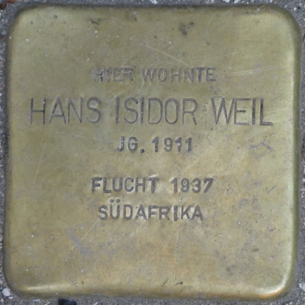 Stolperstein dedicated to Hans Isidor Weil embedded in pavement in Baden-Baden Germany