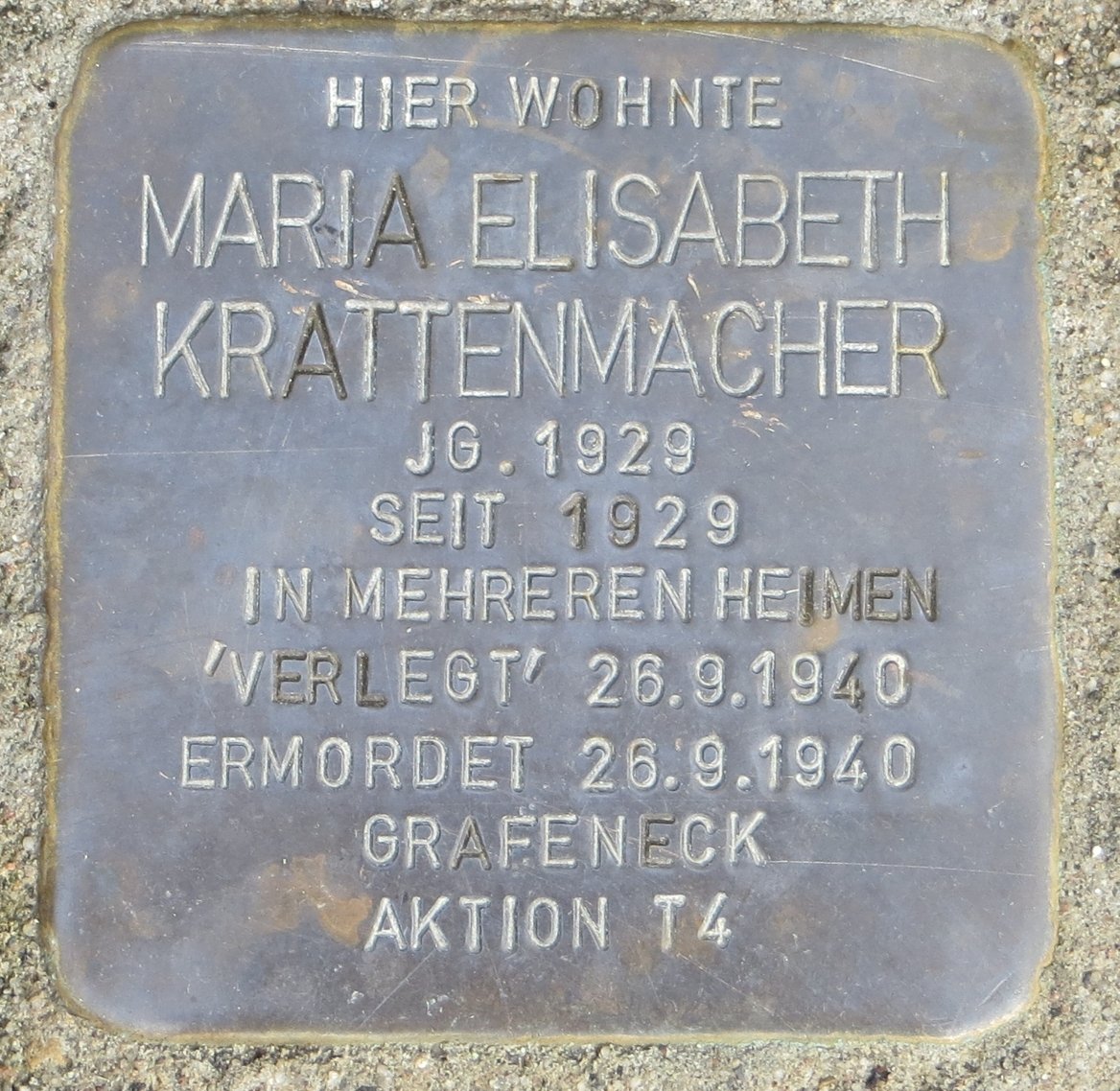 Stolperstein memorial stone for Maria Elisabeth Krattenmacher in Baden-Baden Germany