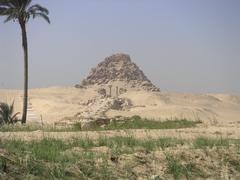 View of the Pyramid of Sahourê in Abousir with rising road and high temple