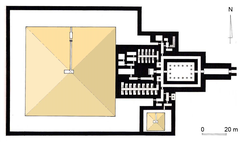 Aerial view of the Pyramid Complex of Sahure at Abusir with surrounding structures and landscape