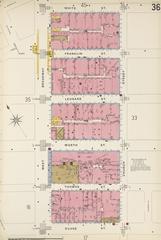Sanborn Insurance Map Plate 36 showing detailed layout of buildings in Manhattan, New York City, 1905