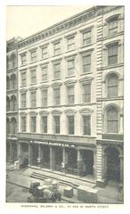 Historic black and white photograph of Woodward, Baldwin & Co. building at 43 and 45 Worth Street, New York City in 1893