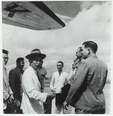 Vietnamese government ministers arriving at Gia Lam aerodrome in Hanoi from Saigon by Air France airplane on September 14, 1949