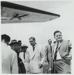 Arrival of Vietnamese government ministers at Hanoi aerodrome in 1949 greeted by French officials Theric and Valeani
