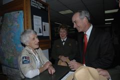 Secretary Dirk Kempthorne visiting the Old State House in Boston with National Park Service Director Mary Bomar and other officials during the completion of the Old State House restoration project