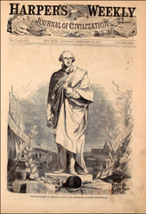 Portrait of George Washington in front of Massachusetts State House