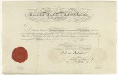 Historical letter dated January 1, 1822, from the secretary of P.A. van Boetzelaer regarding the appointment of Paulus Joseph Gabriël as member of the Royal Academy of Fine Arts in Amsterdam