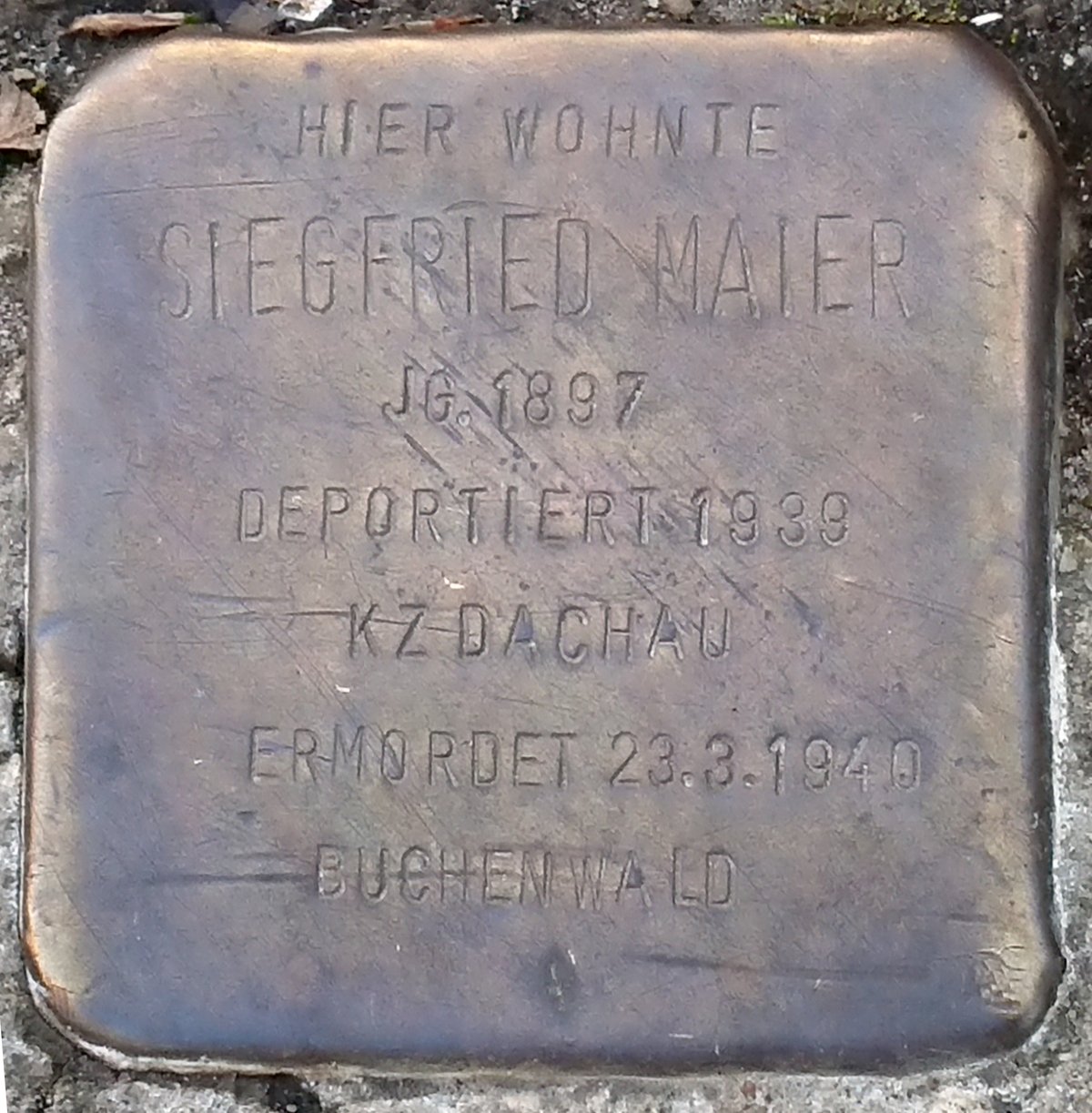Stolperstein dedicated to Siegfried Maier on Rheinstr 34 in Freiburg im Breisgau, Germany