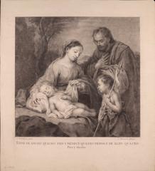 Black pencil drawing of the Holy Family with Saint John the Baptist child, copy of Murillo's painting