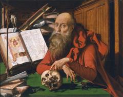 San Jerónimo en su celda painting by Marinus van Reymerswale showing Saint Jerome in his study with detailed expressions