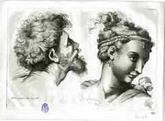 Engraving of male and female heads by María del Carmen Saiz