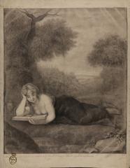 Pencil and charcoal drawing of Magdalena reading by Correggio on vellum paper