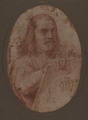 Self-portrait study of Pietro Testa, sanguine drawing on laid agarbanzado paper, 218 x 154 mm