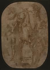 Study of the martyrdom of the ten thousand on Mount Ararat by Berruguete, sepia ink and wash on laid paper