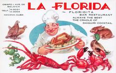 Vintage colored photomechanical print postcard of Havana featuring advertisement for La Florida Restaurant