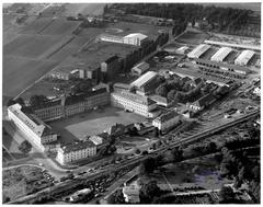 Aerial view of McNair Kaserne military barracks in Frankfurt-Höchst in the 1950s