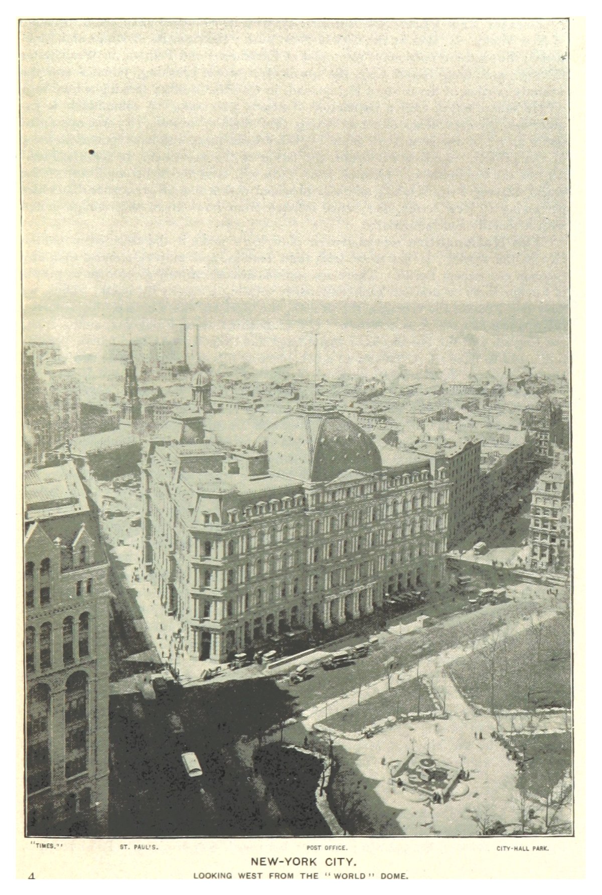 Panoramic black and white view of New York City skyline from the World Dome in 1893