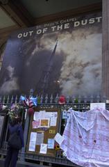 People placing memorials at St Paul's Church near Ground Zero in New York City