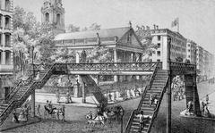Engraving of Loew Bridge at Broadway and Fulton Street in New York City