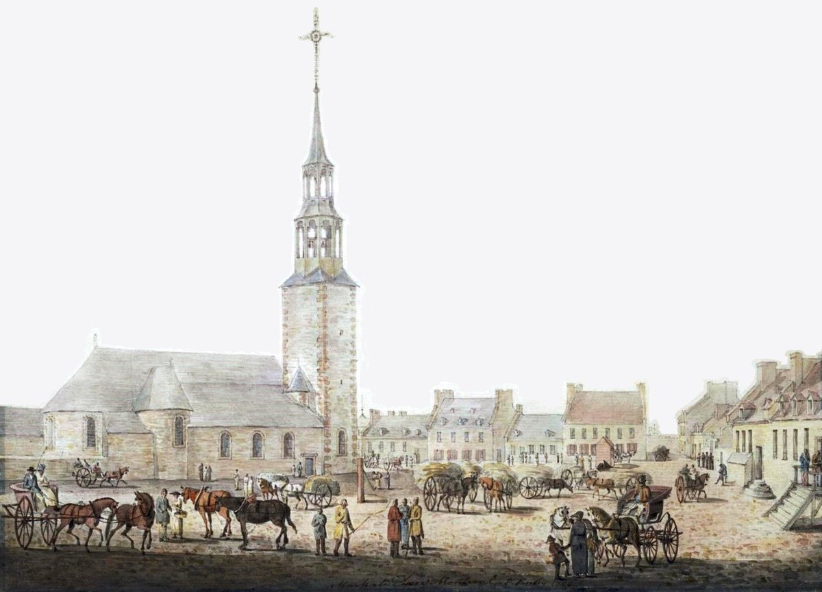 1790 watercolor painting of La place du marché in Montreal by Paul Sandby junior