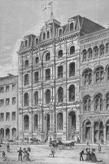 View of Banque Jacques-Cartier building on Place d'Armes in Montreal