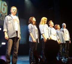 François Maranda, Marc St-Martin, France Parent, Julie Ringuette, Amélie Grenier and Martin Héroux at Rideau-Vert Theatre in Montreal after the play 2016 revue et corrigée