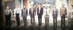 Cast of Glengarry Glen Ross celebrating post-show at Rideau Vert theatre Montreal