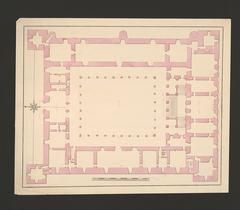 Ground floor plan of Alcázar of Toledo in watercolor and ink