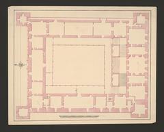 Main floor plan of the Alcázar of Toledo in watercolor and ink