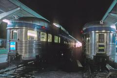 Rear view of a passenger train at Vancouver's Canadian National station in December 1981