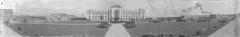 Historical photo of Vancouver's Thornton Park, Great Northern Railway Union Station, and Canadian National Railway Station on the False Creek Flats in 1924