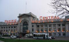 Pacific Central Station in Vancouver exterior day view with historic architecture and clear sky