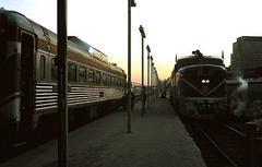RDC trains and Adirondack train at Montreal Windsor station in March 1975