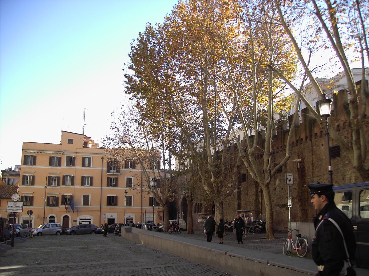 Piazza della Città Leonina in Borgo, Rome with historic buildings and street scene
