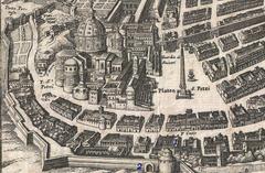 Detail of the 1593 map by Antonio Tempesta showing Piazza San Pietro and the site of the former Cesi palace and Porta Cavalleggeri
