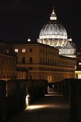 Night view of Passetto and Saint Peter's Basilica in Rome
