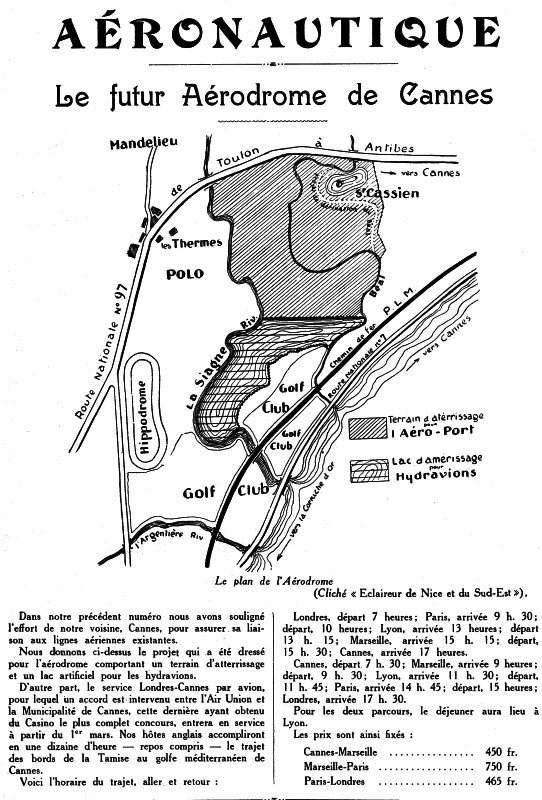 Aerial illustration of the Cannes-Mandelieu airport project in 1928