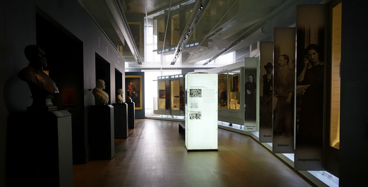 Interior exhibit hall of Landesmuseum Württemberg in Stuttgart, Germany with historical displays and artifacts