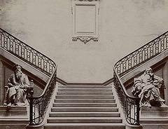 Grand Staircase of the Faculty of Law of Bordeaux with statues of Jacques Cujas and Montesquieu