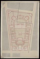 Architectural foundations, caves, and canals plan for a medical faculty construction project with signature in red and black ink