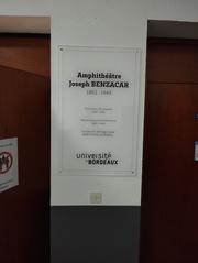 Entrance plaque of Joseph Benzacar amphitheater at Bordeaux Law University