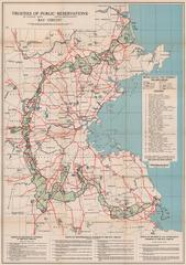 1930 Bay Circuit Map by Charles William Eliot II showing proposed trail system around Boston